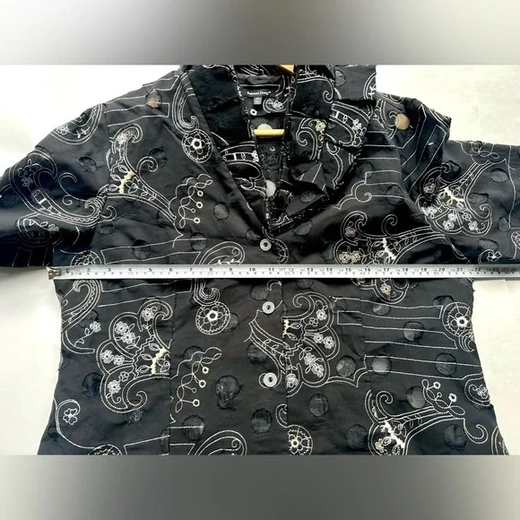 Samuel Dong  Ruffled neck Button Jacket Artsy Textured Blouse - Picture 7 of 11